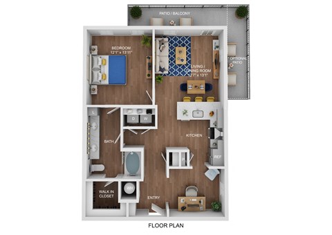 Floor plan for 1 bed, 1 bath, 910 sqft